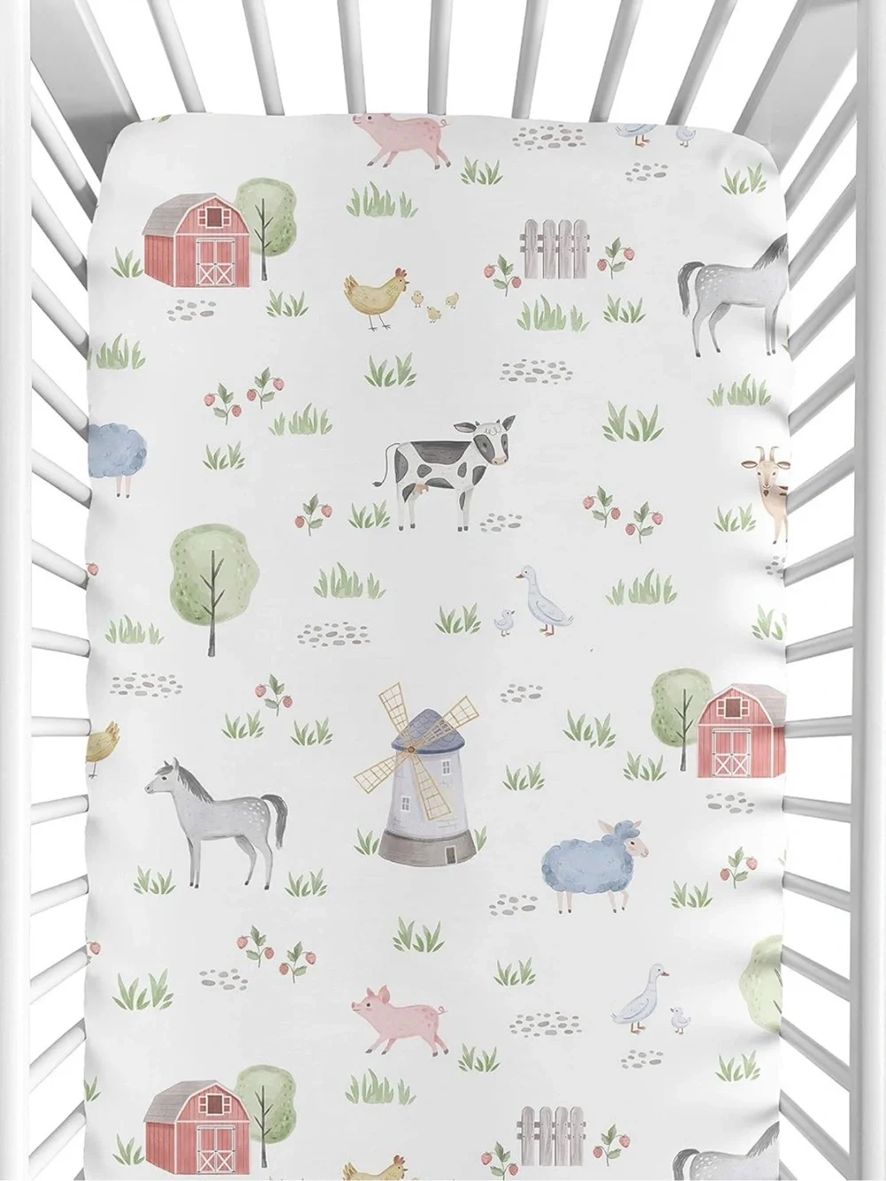 Sweet Jojo designs watercolor farm animal bedroom set with curtains